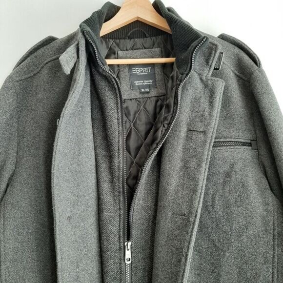 ESPRIT Wool Blend Jacket Coat Front Button & Zip-Up Closure Grey Men's XL - Picture 8 of 16